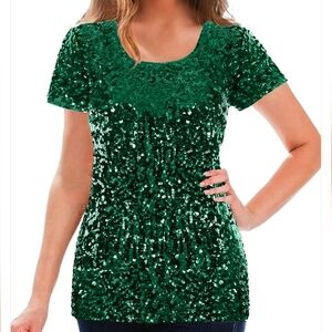 [NWT] MANER Full Sequin Short Sleeve Blouse | XXL / XL (See Measurements)